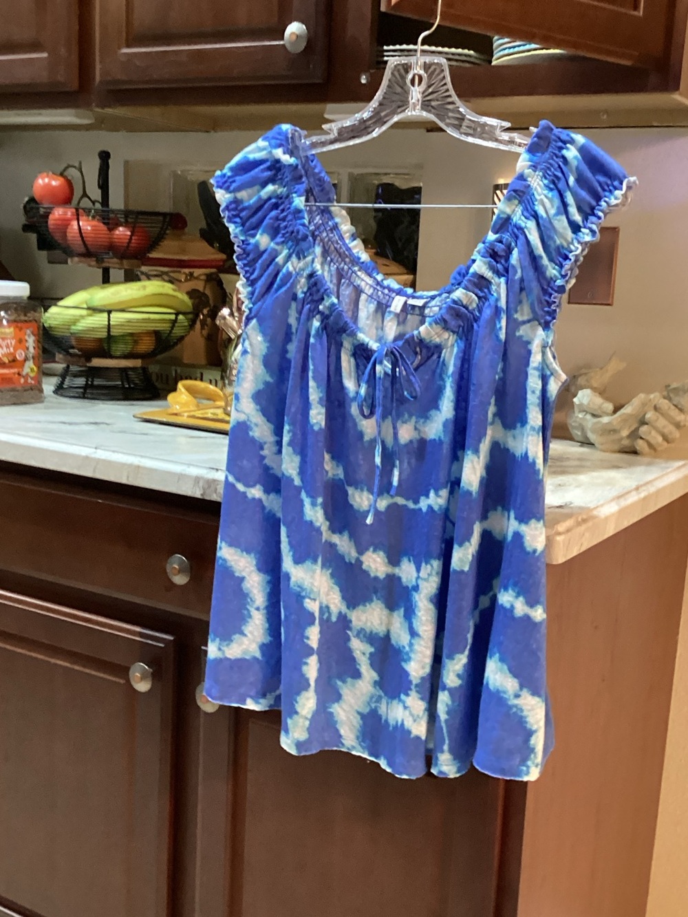 Cato Blue and White Tie-Dye Peasant Tunic